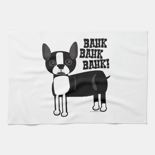 Boston Accent Terrier At Home Tea Towel (Horizontal)