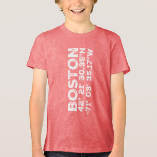 Boston and Coordinates in Distressed Font Tri-Blend Shirt