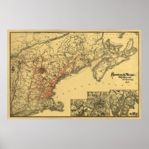 Boston and Maine Railroad Map 1898 Poster
