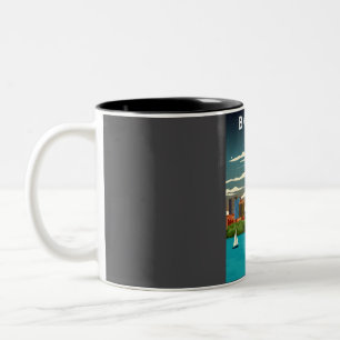 Boston at Night City Skyline Travel Poster  Two-Tone Coffee Mug