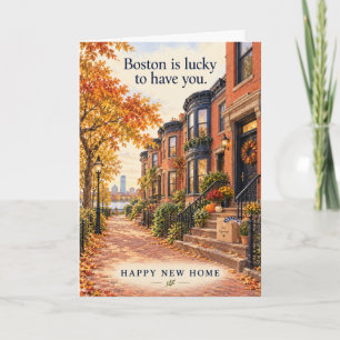 Boston Autumn Brick Row Houses Happy New Home Card