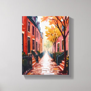 Boston Autumn Watercolor Beacon Hill Massachusetts Canvas Print