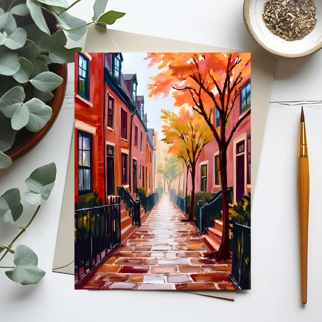 Boston Autumn Watercolor Beacon Hill Massachusetts Postcard (Creator Uploaded)