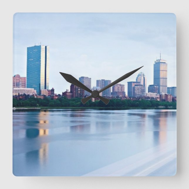 Boston Back bay across Charles River Square Wall Clock (Front)