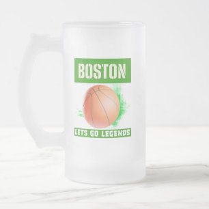 Boston Basketball Legends Frosted Glass Beer Mug