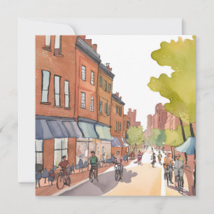 Boston Bike Ride   North End Watercolor MA Card