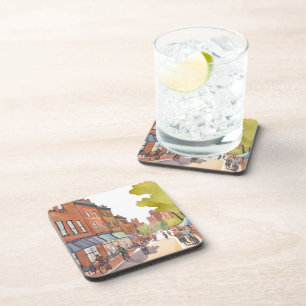 Boston Bike Ride   North End Watercolor MA Coaster