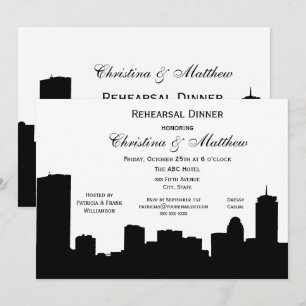 Boston Black Skyline Silhouette Rehearsal Dinner Invitation
