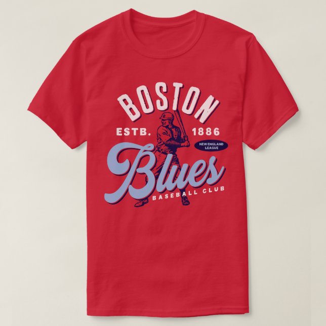 Boston Blues Baseball T-Shirt (Design Front)