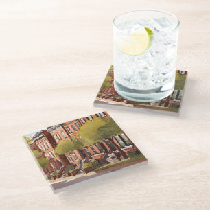 Boston Brownstones   Beacon Street Watercolor Glass Coaster