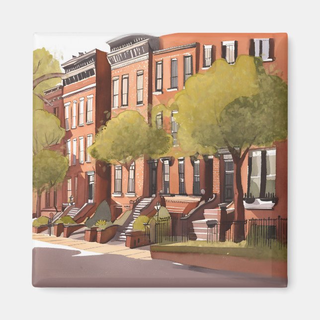 Boston Brownstones | Beacon Street Watercolor Magnet (Front)