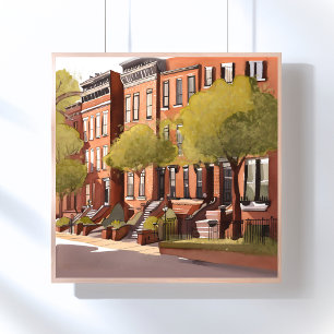 Boston Brownstones   Beacon Street Watercolor Poster