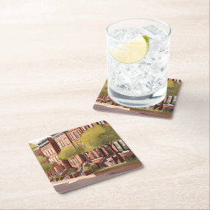 Boston Brownstones   Beacon Street Watercolor Square Paper Coaster