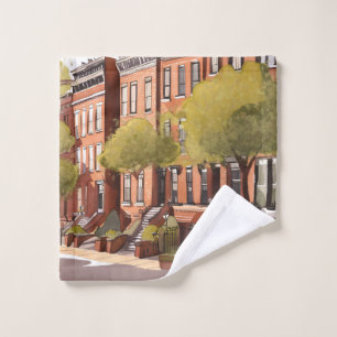 Boston Brownstones   Beacon Street Watercolor Wash Cloth