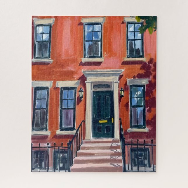Boston Brownstones Massachusetts Watercolor Jigsaw Puzzle (Vertical)