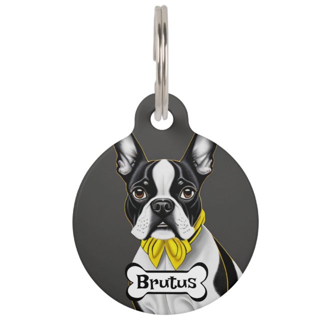 Boston Bull Terrier Personalise Pet Tag (Front)