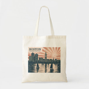 Boston Charles River Sailboats Skyline Art Vintage Tote Bag