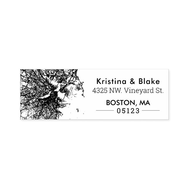 Boston City Map | Custom Address Self-inking Stamp (Design)