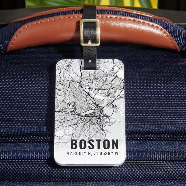 Boston City Map Topography Luggage Tag (Front Insitu 2)
