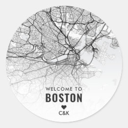 Boston City Map | Wedding Welcome Classic Round Sticker