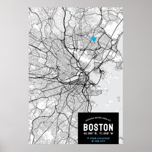 Boston City Map With Your Location  Poster