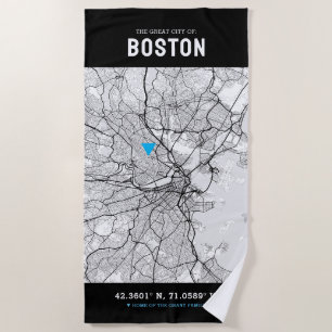 Boston City Map + Your Custom Location Beach Towel