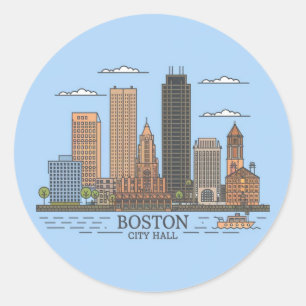 Boston City Skyline, boston ma skyline Classic Round Sticker