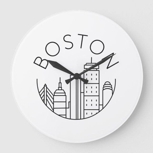 Boston City Skyline, boston ma skyline Large Clock (Front)