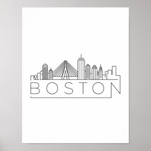 Boston City Skyline, boston ma skyline Poster