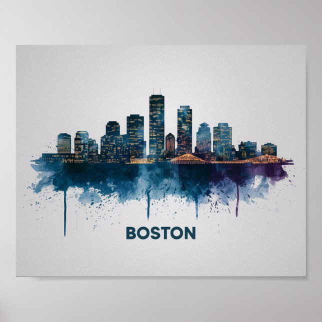 Boston City Skyline, Boston Ma Skyline  Poster (Front)