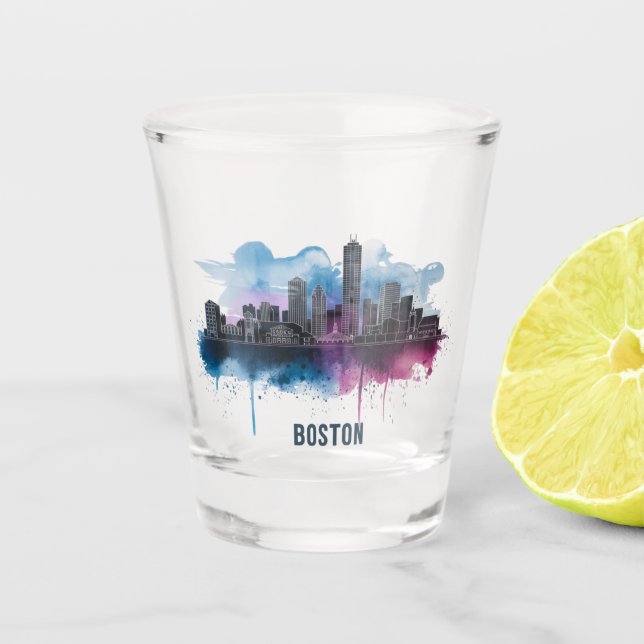 Boston City Skyline, Boston Ma Skyline Shot Glass (Front)