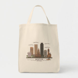 Boston City Skyline, boston ma skyline Tote Bag