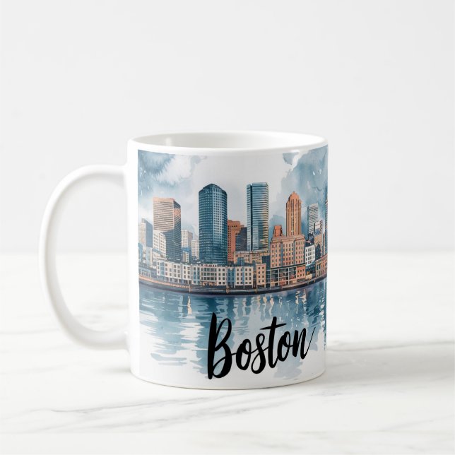 Boston City Skyline, Boston Ma Us Skyline Coffee Mug (Left)