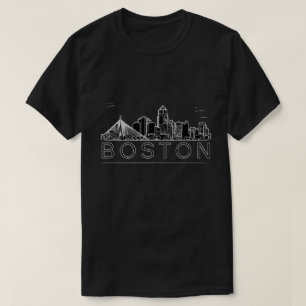 Boston City Skyline Outline Art Black White T-Shirt