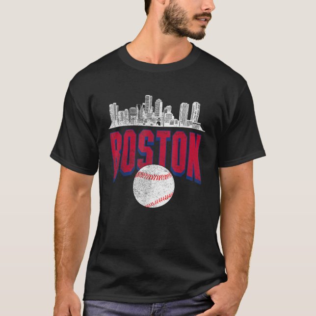 Boston City Skyline Retro Tee Boston Baseball Vint (Front)