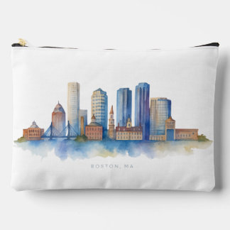 Boston City Skyline Watercolor | Modern Boston MA  Accessory Pouch