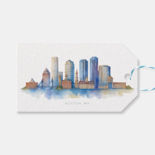 Boston City Skyline Watercolor Modern Boston MA Gift Tags