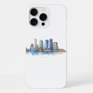 Boston City Skyline Watercolor Modern Boston MA iPhone 16 Pro Max Case