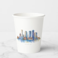Boston City Skyline Watercolor | Modern Boston MA 