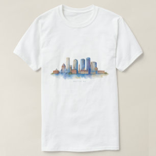 Boston City Skyline Watercolor   Modern Boston MA  T-Shirt