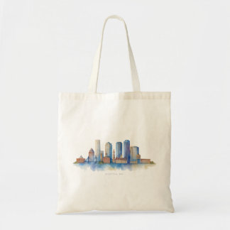 Boston City Skyline Watercolor | Modern Boston MA Tote Bag