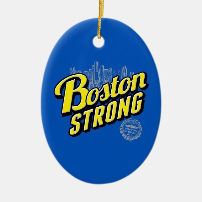 Boston City Strong Remembers on Blue Ceramic Tree Decoration (Front)