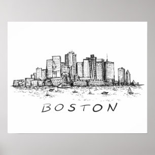 Boston Cityscape Ink Drawing Poster