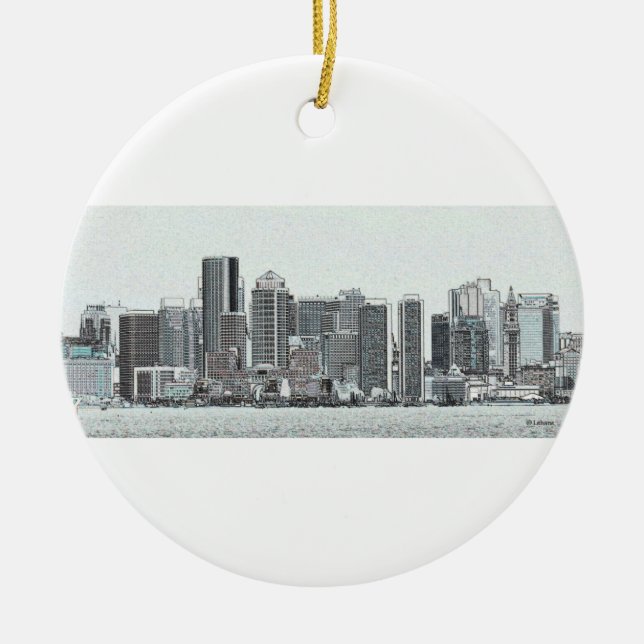 Boston Cityscape Spartan New England Ceramic Tree Decoration (Front)