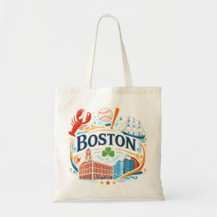 Boston Coastal Travel Illustration Tote Bag