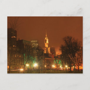 Boston Common Park Street Church Holiday Night Postcard