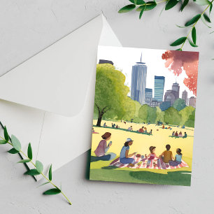 Boston Common Picnic Summer Watercolor Card