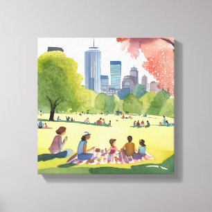Boston Common Picnic   Summer Watercolor Painting Canvas Print