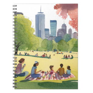 Boston Common Picnic Summer Watercolor Painting Notebook