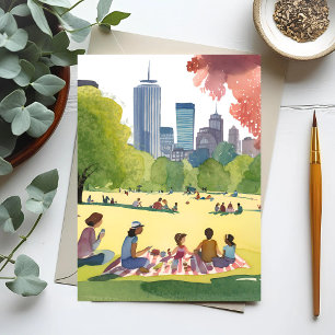 Boston Common Picnic Summer Watercolor Painting Postcard